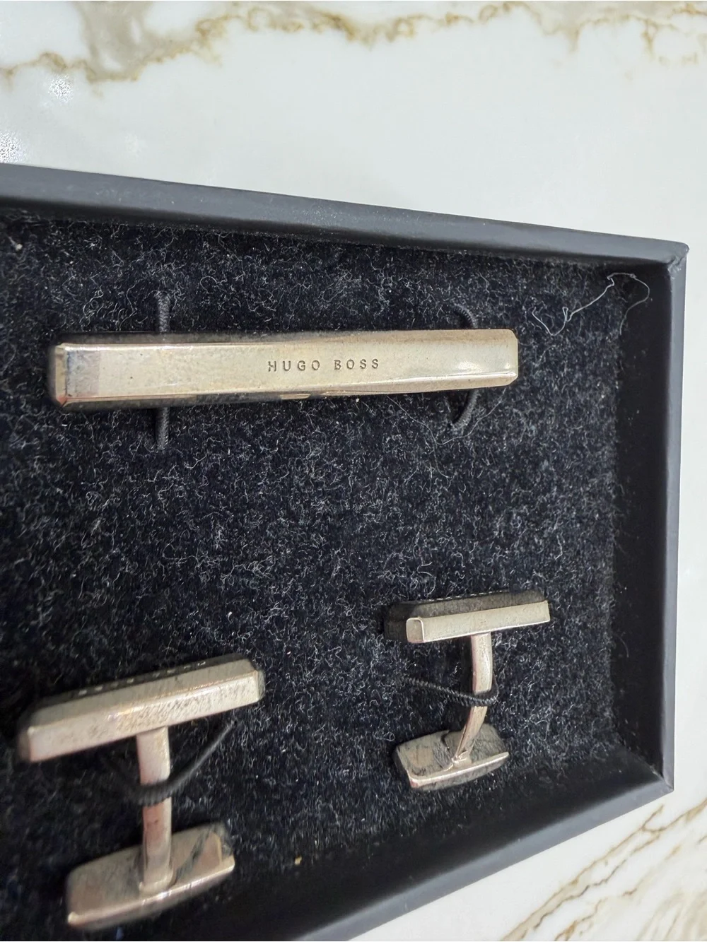 Hugo Boss Silver Tie Clip and Cufflink Set